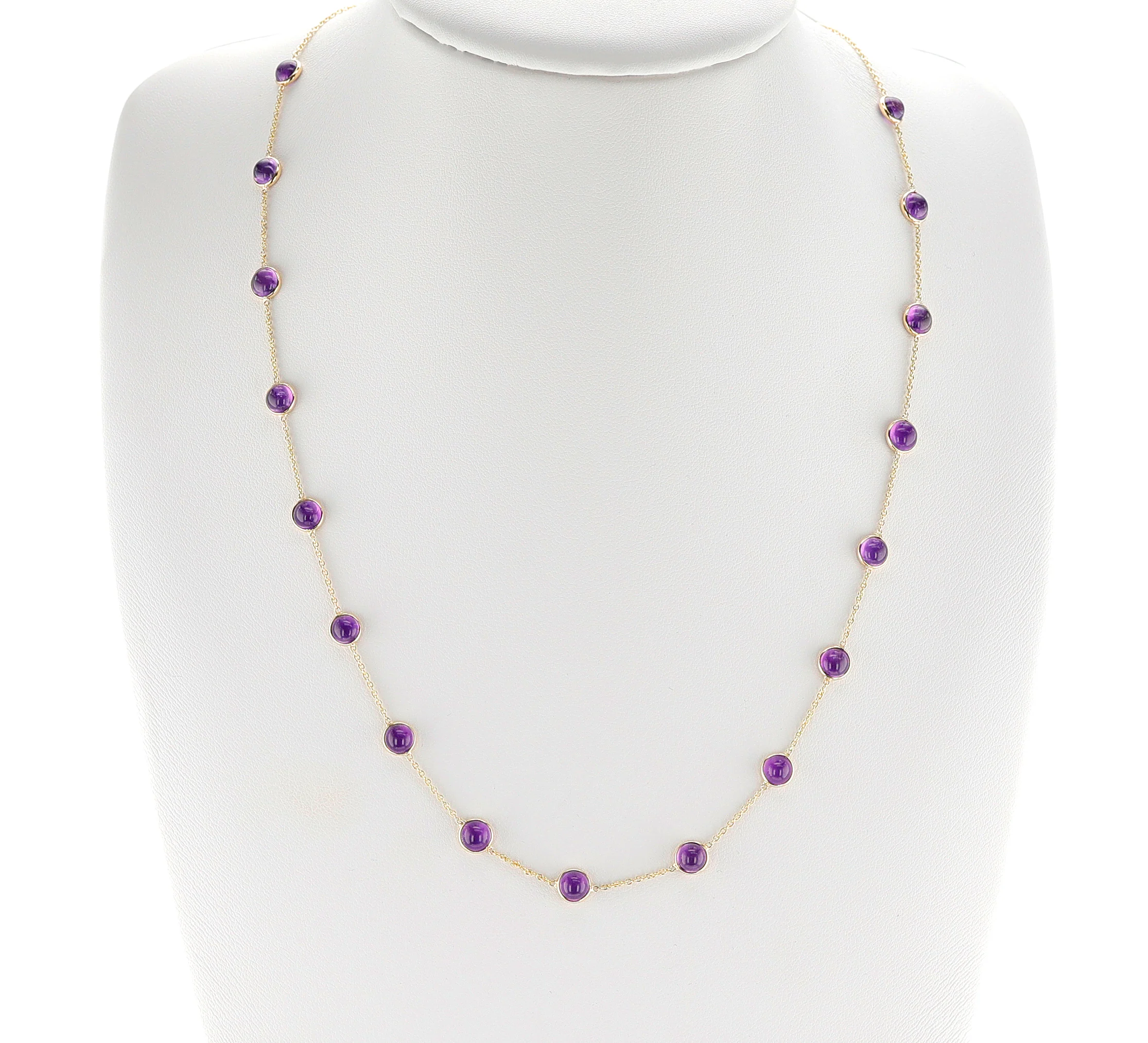 Round Amethyst Cabochon Necklace, 18k