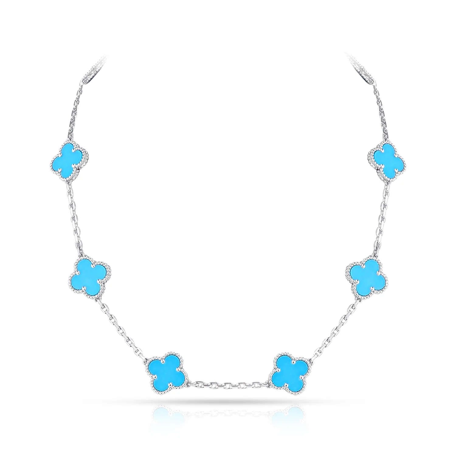 Van Cleef & Arpels 10 Motif Turquoise Alhambra Necklace
