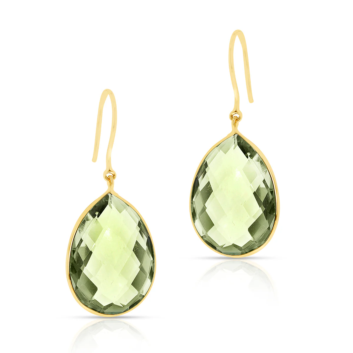 Green Amethyst Pear  Shape Dangling Earrings made in 18 Karat Yellow Gold.