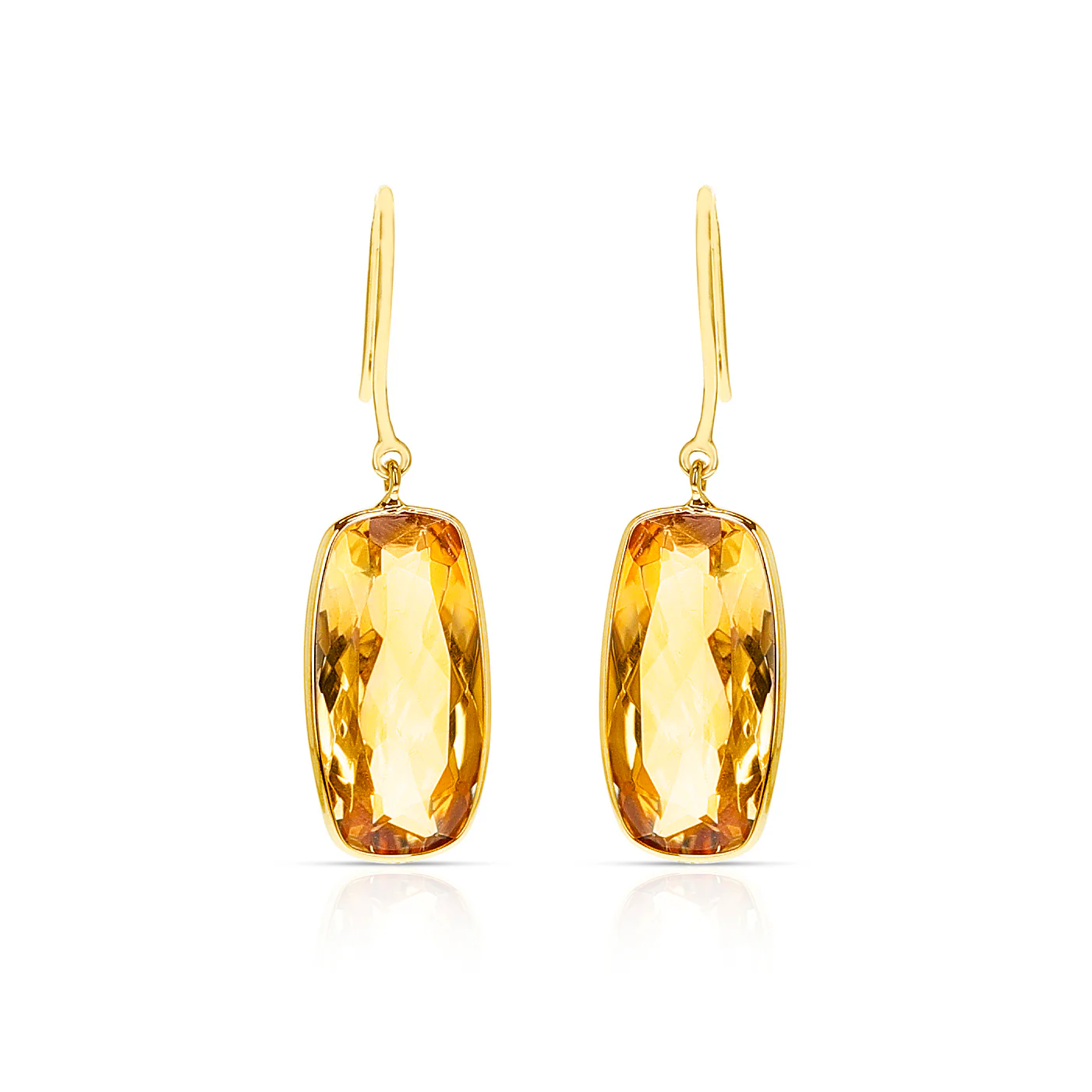 Citrine Rectangular Shape Dangling Earrings made in 18 Karat Yellow Gold.