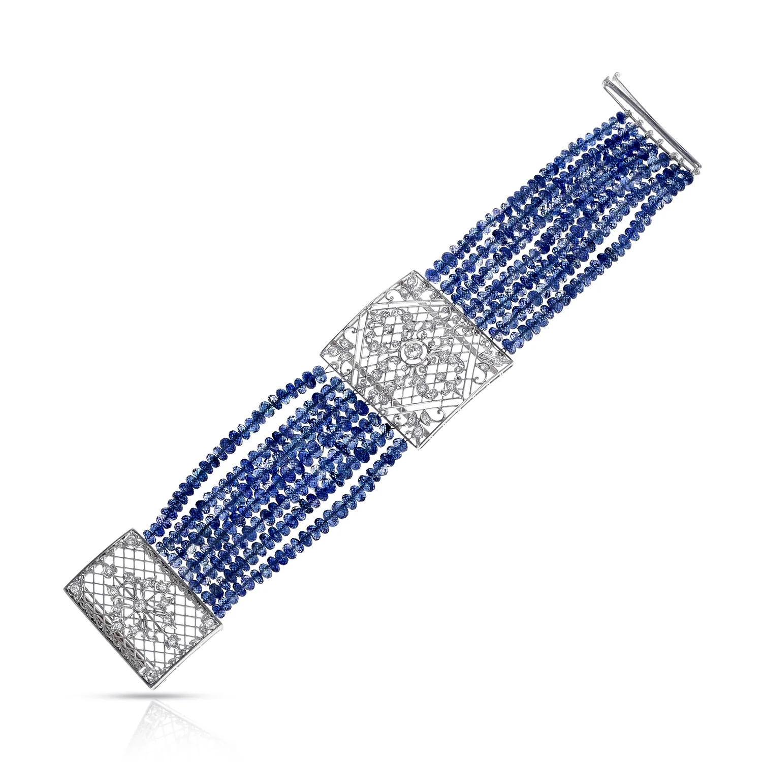 7 Line Sapphire Beads Bracelet with Diamond Clasp and Spacer