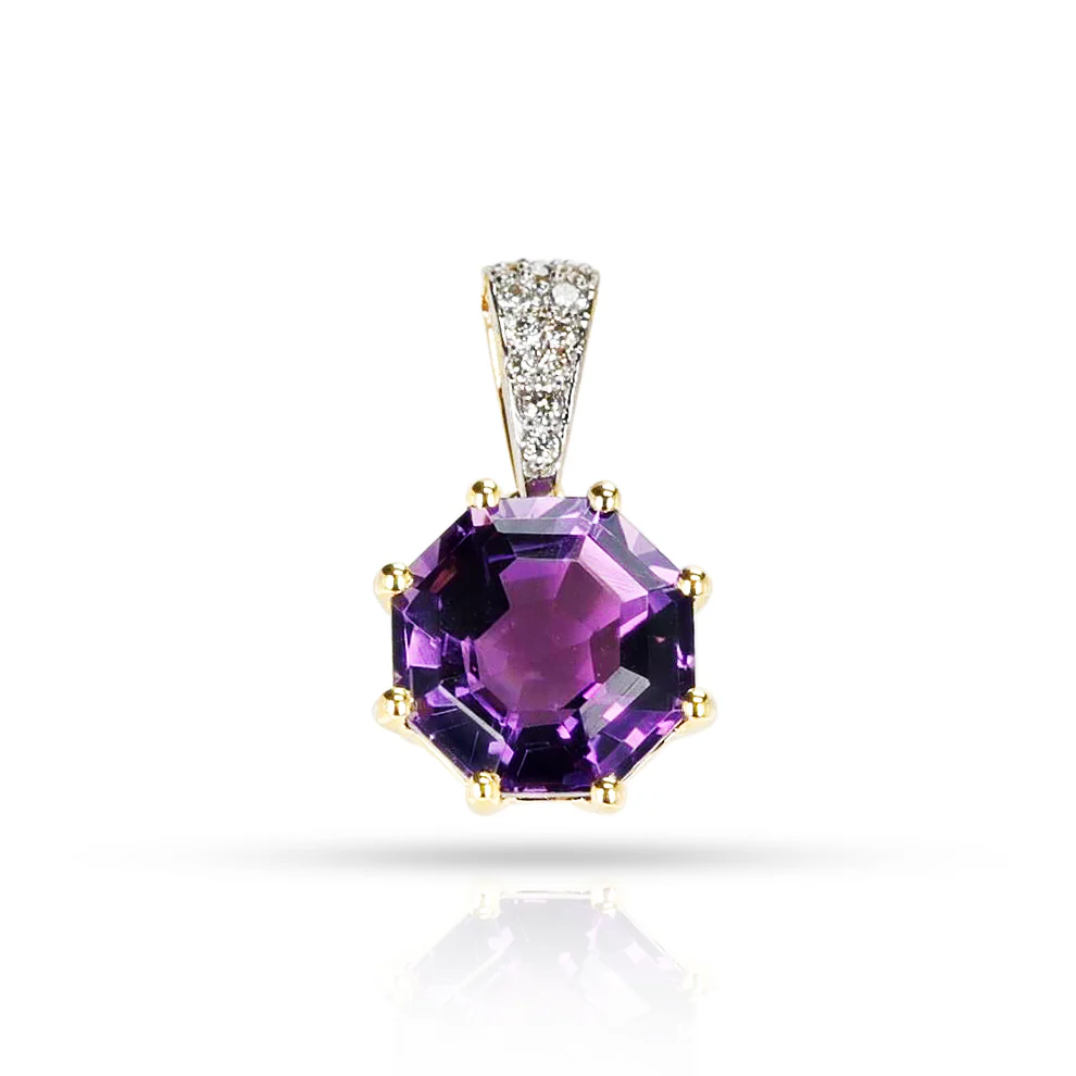 Octagonal Gemstone with Diamond Pendant, 14k
