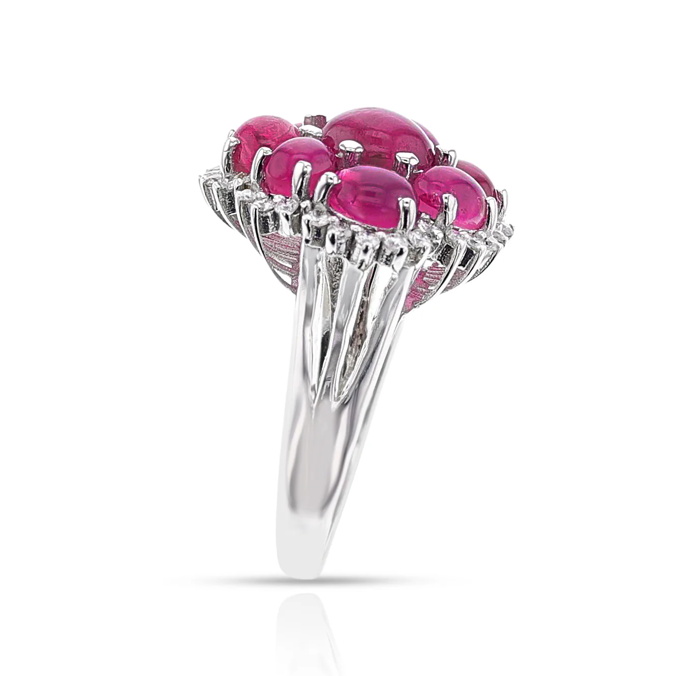 Ruby Cabochon and Diamond Cluster Ring, Platinum