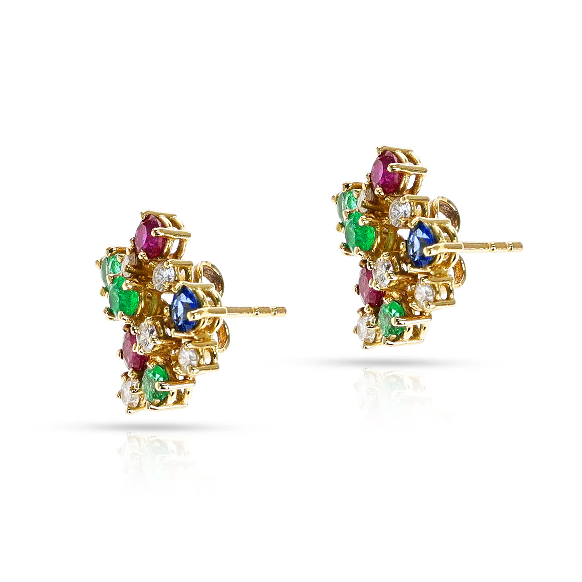 Ruby, Emerald, Sapphire and Diamond Earrings