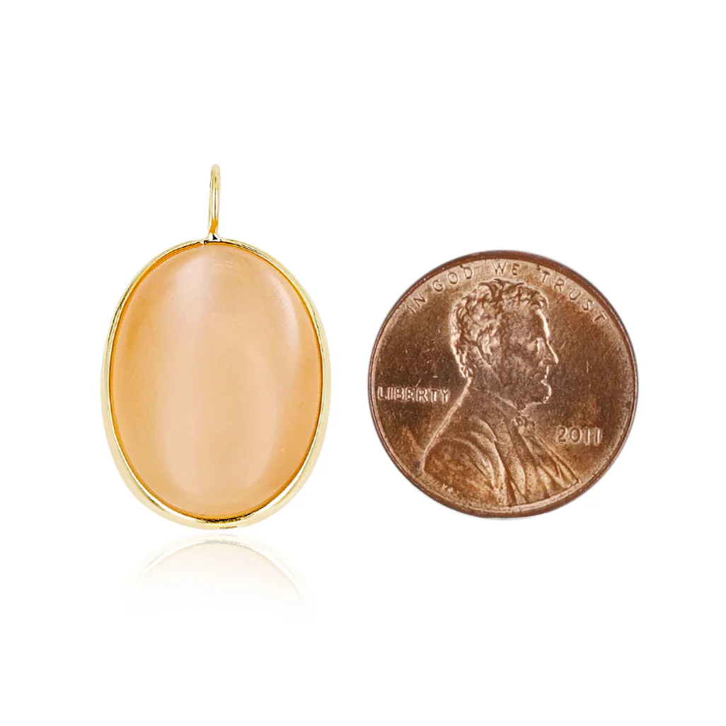 Oval Shape Peach Moonstone Pendant, 18K Yellow Gold