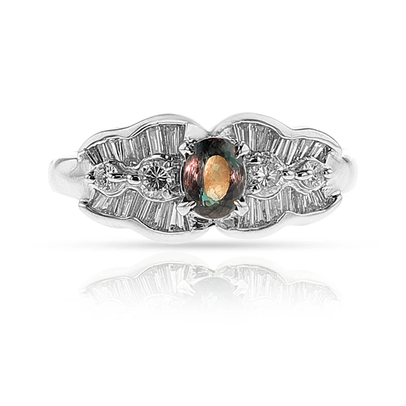 GIA Certified 0.58 ct. Brazilian Alexandrite Ring with Diamonds, Platinum