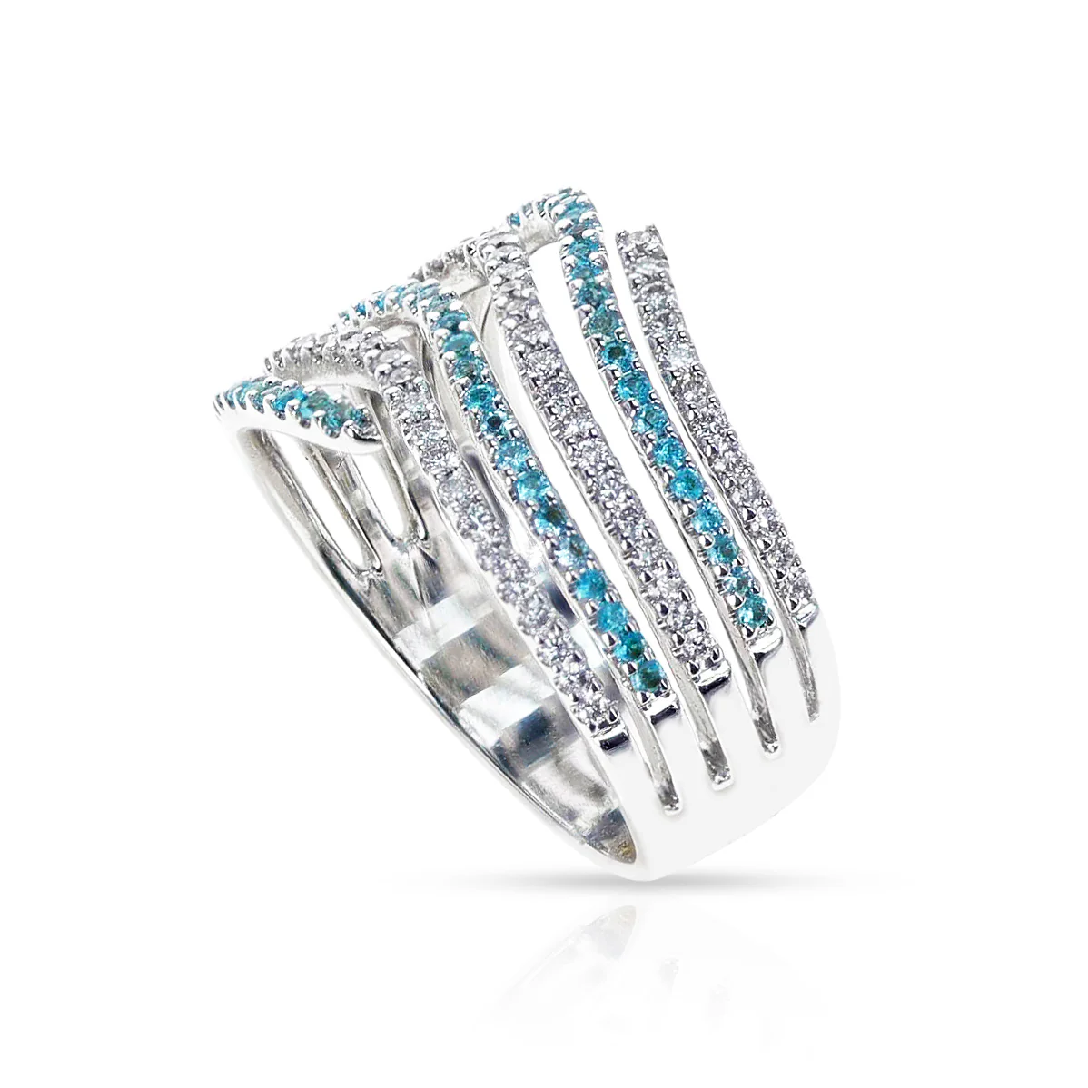 Brazilian Paraiba Tourmaline and Diamond Wavy Ring, 18k