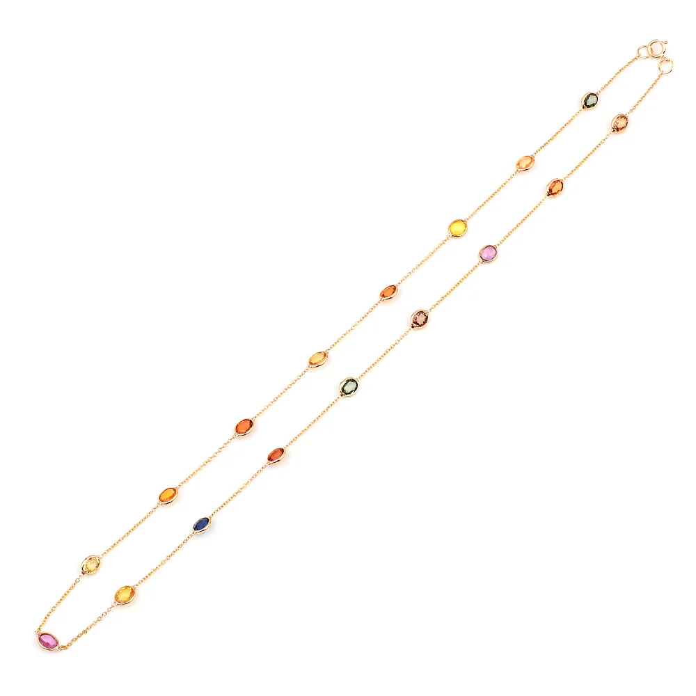 Oval Multi-Sapphire Necklace, 18k Yellow Gold
