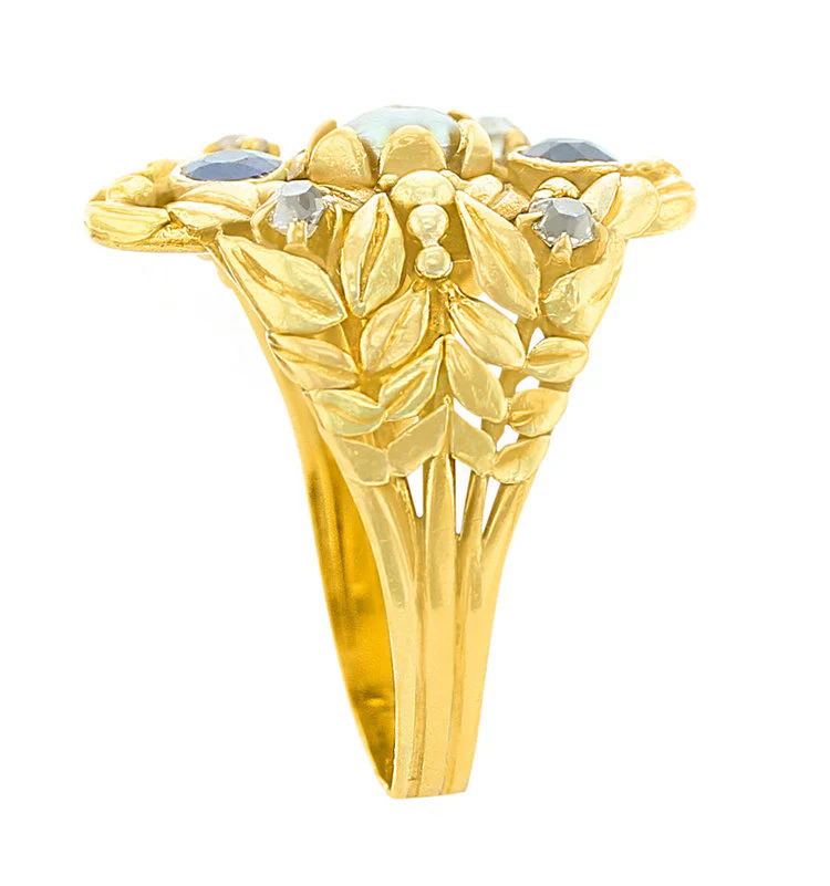 Antique Art Nouveau Pearl Sapphire and Diamond Ring