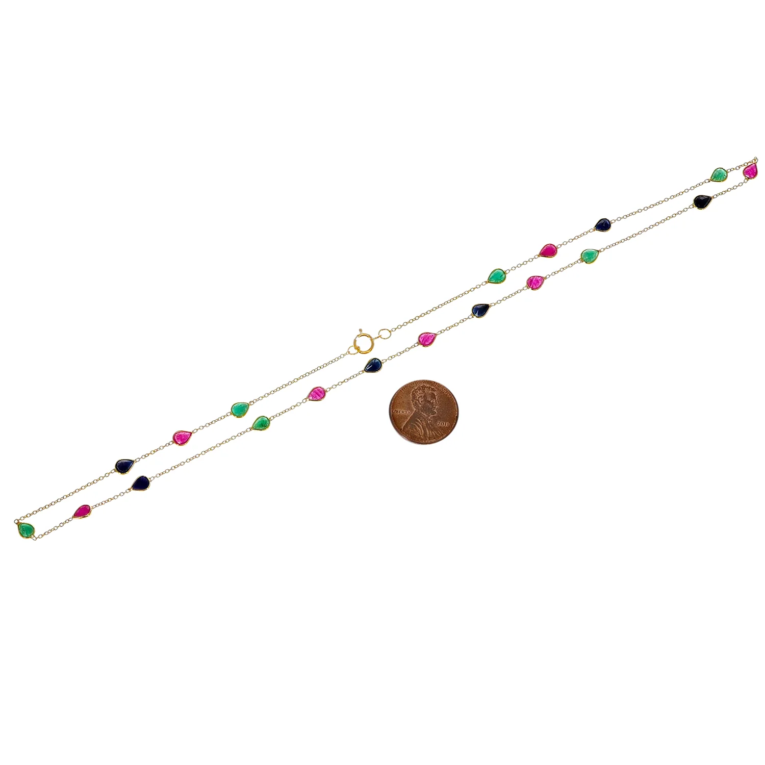 Pear Emerald, Ruby, Sapphire, 18k Gold Necklace