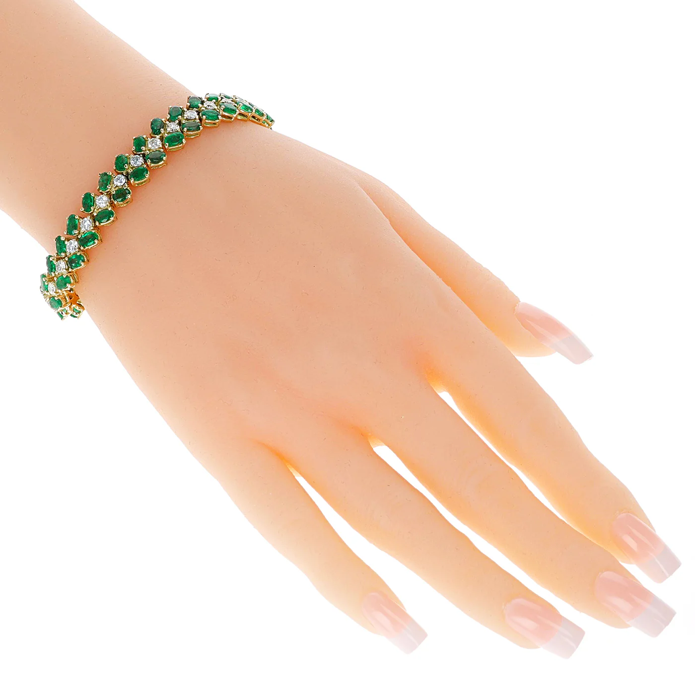 Moroni Italy Oval Emerald and Round Diamond Bracelet, 18K
