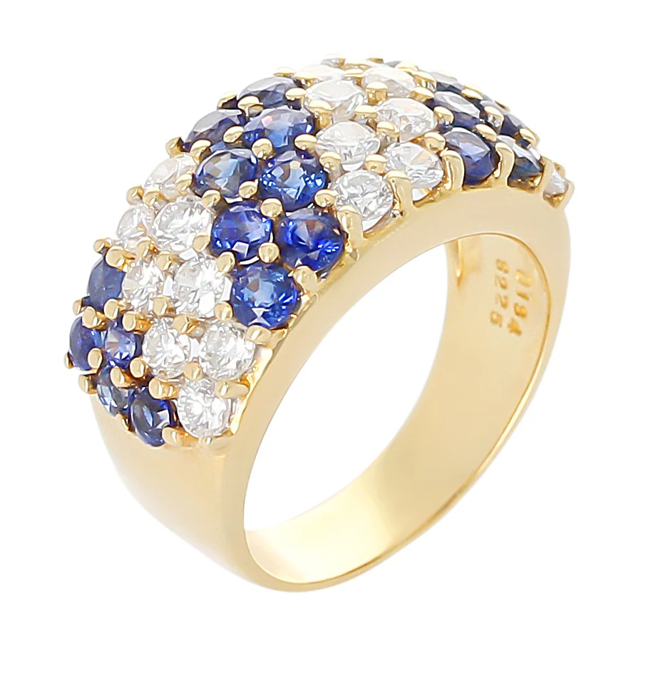 Double Diagonal Sapphire and Diamond Cocktail Ring, 18K Yellow Gold