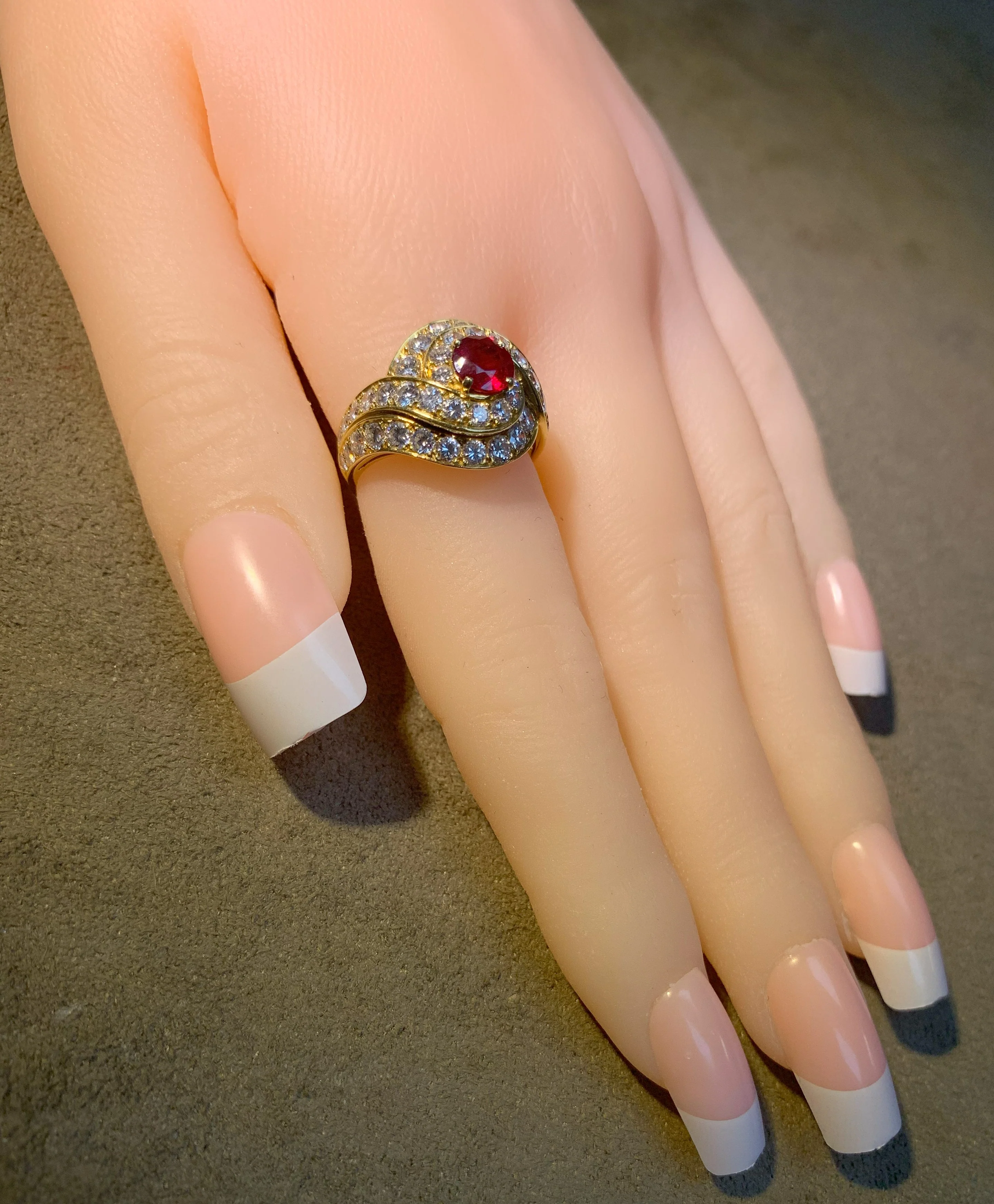 Van Cleef & Arpels 0.95 ct. Round Center Ruby and 2.10 ct. Diamond Cocktail Ring