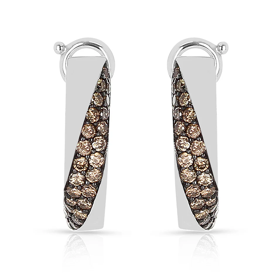 Mauboussin Champagne Diamond Pave Earrings, 18 Karat White Gold