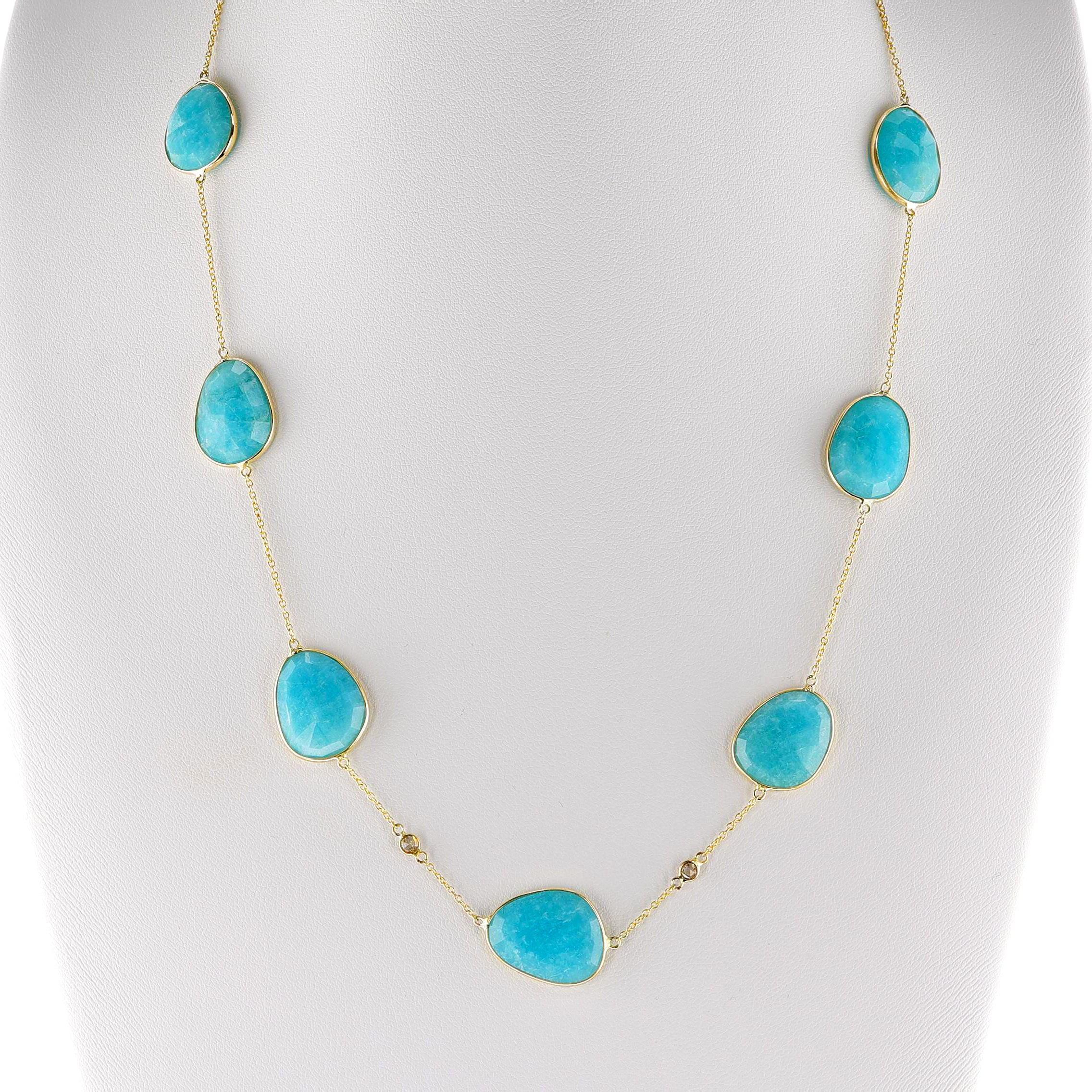 Amazonite and Diamond Rose Cut Necklace, 14k