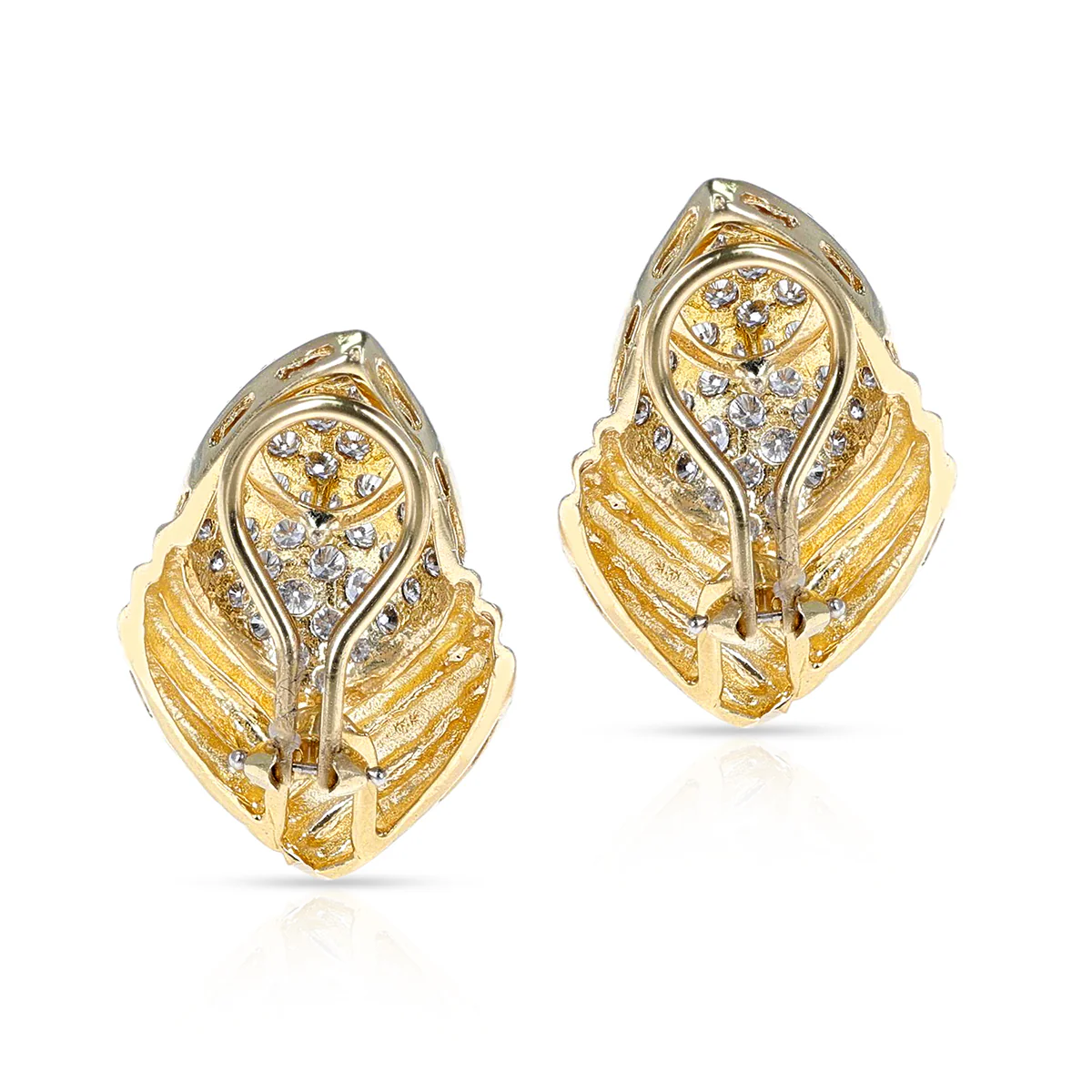 Leaf-Style Diamond Cocktail Earrings, 18K Yellow Gold