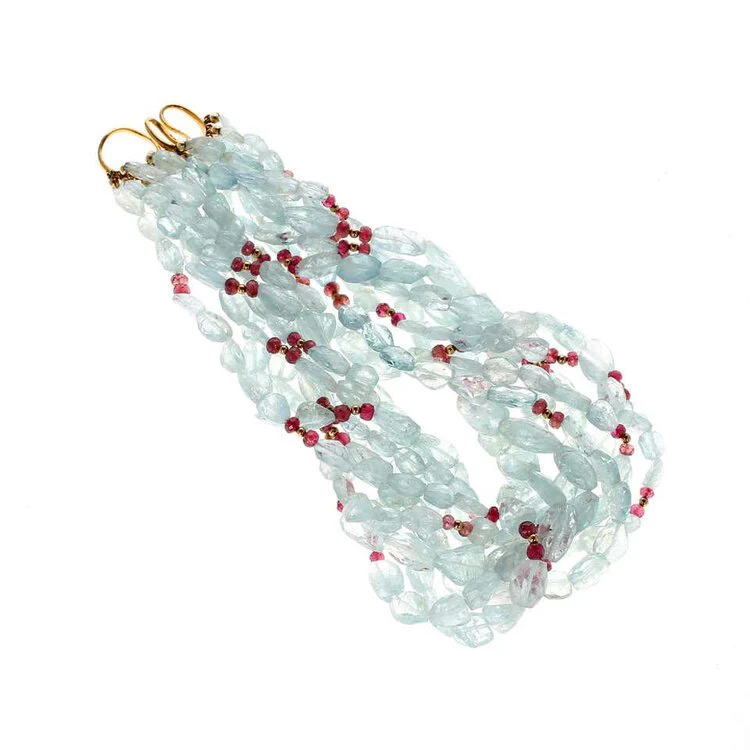 Aquamarine and Tourmaline Gold Beads Necklace