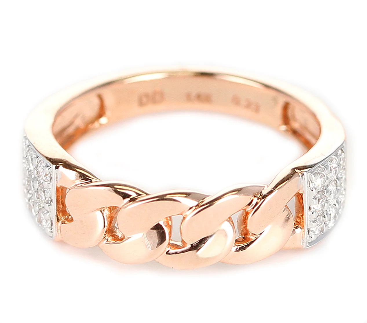 Rose Gold Rope-Style Ring with Diamonds, 14K