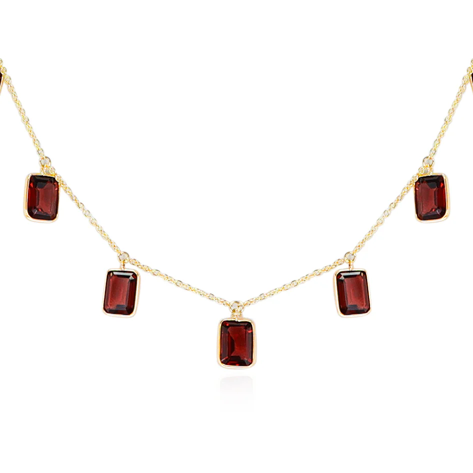 Rectangular Garnet Drop Necklace, 18K