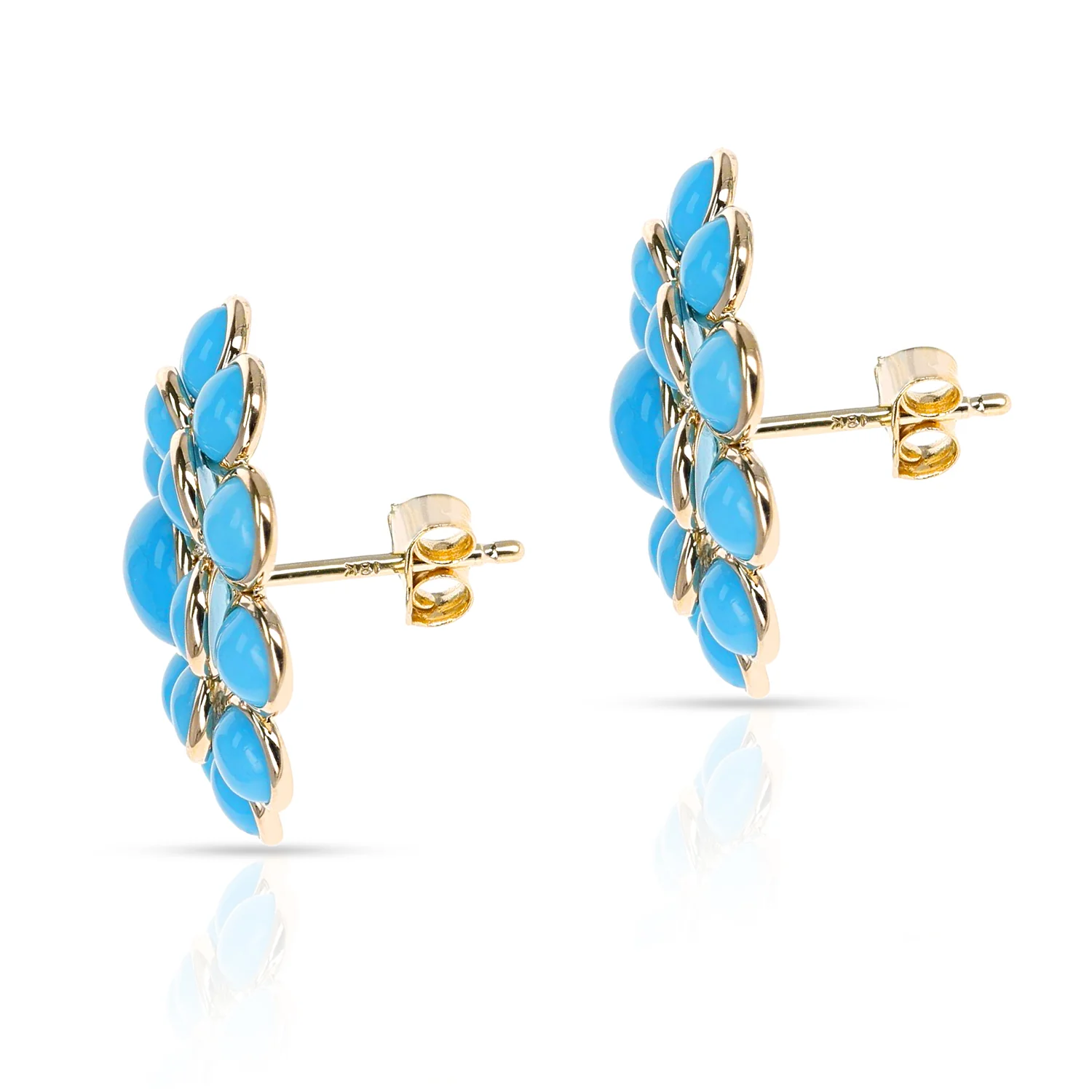Turquoise Floral Cluster Earrings, 18 Karat Gold
