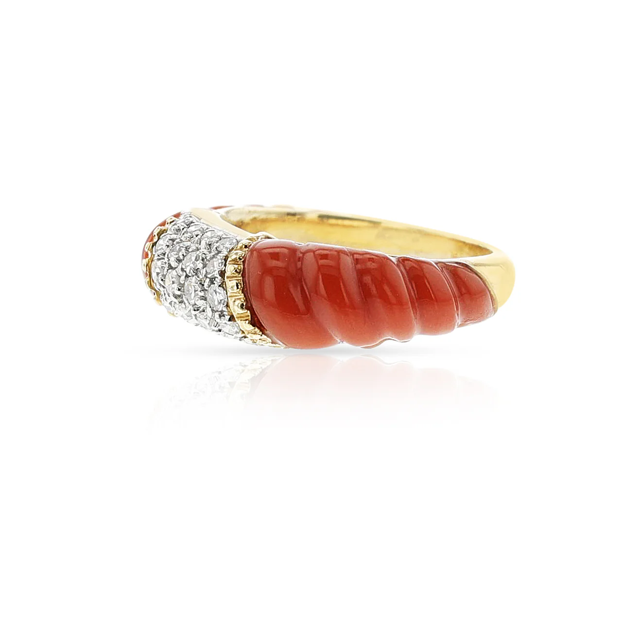 Diamond and Twisted Coral Gold Ring, 18k