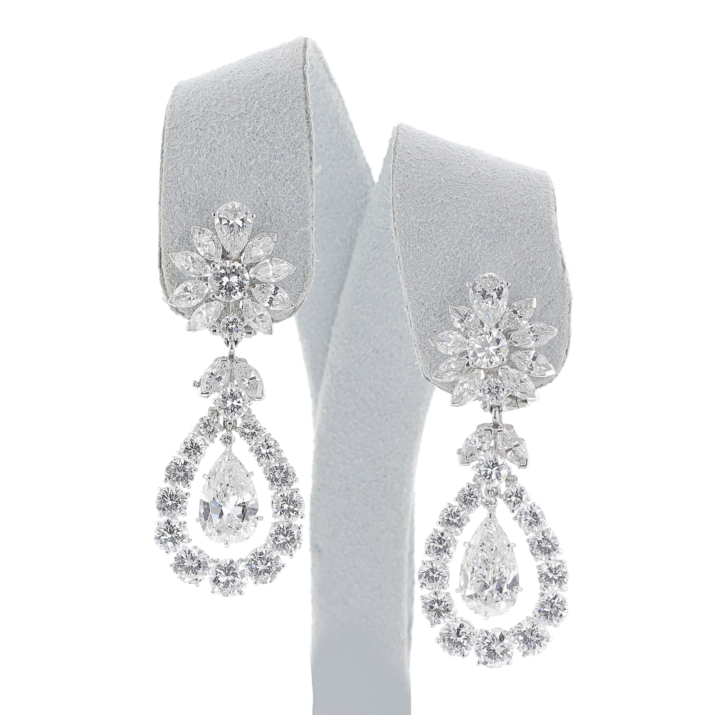 Van Cleef & Arpels Pear Shape Diamond Dangling Earrings, Detachable, Platinum