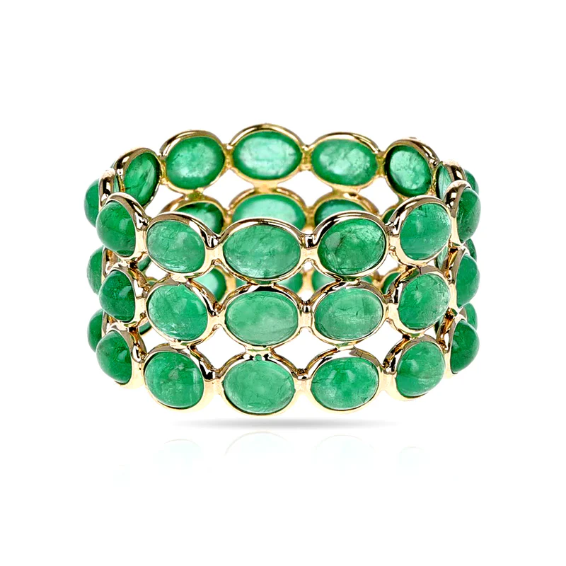 Turquoise Oval Cabochon Triple Line Band, Yellow Gold