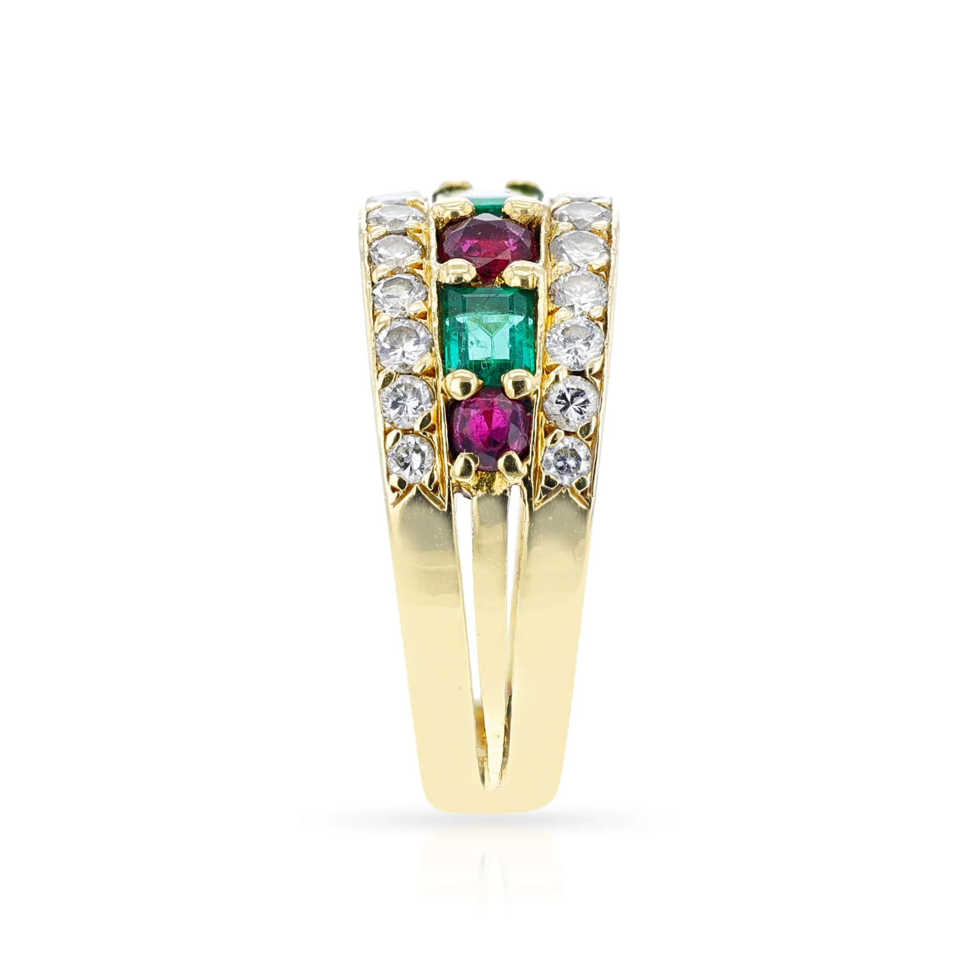 French Van Cleef & Arpels Emerald, Ruby and Diamond Ring, 18k