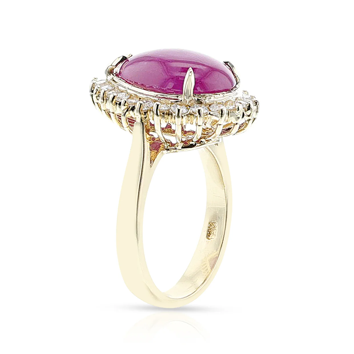Pear Ruby Cabochon and Diamond Ring, 14k