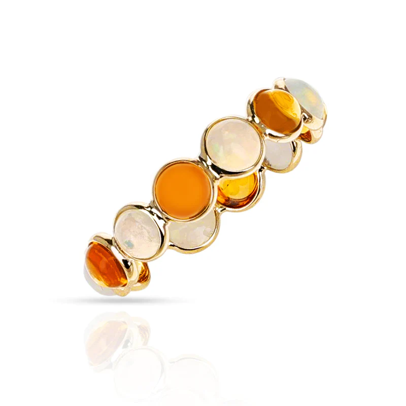 Mixed Semi-Precious Round Cabochon Band, Yellow Gold