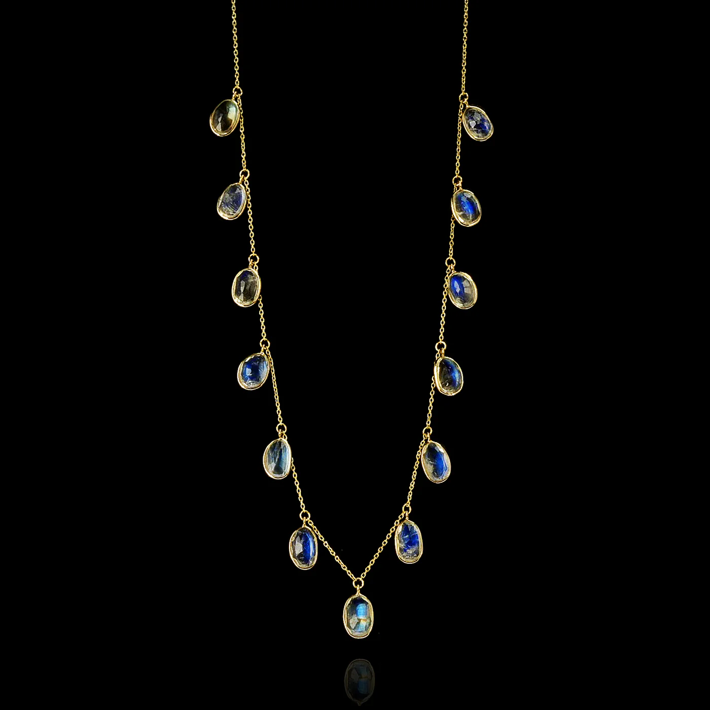 Gemstone Rose-Cut Drop Necklace, 18k