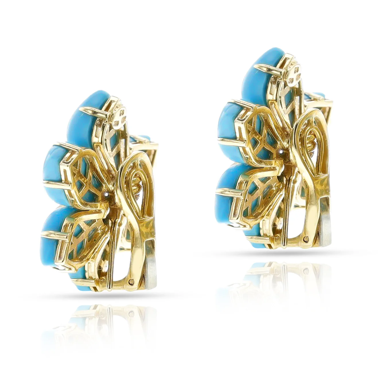 GIA Certified Natural Turquoise Floral Earrings with Diamonds, 18k