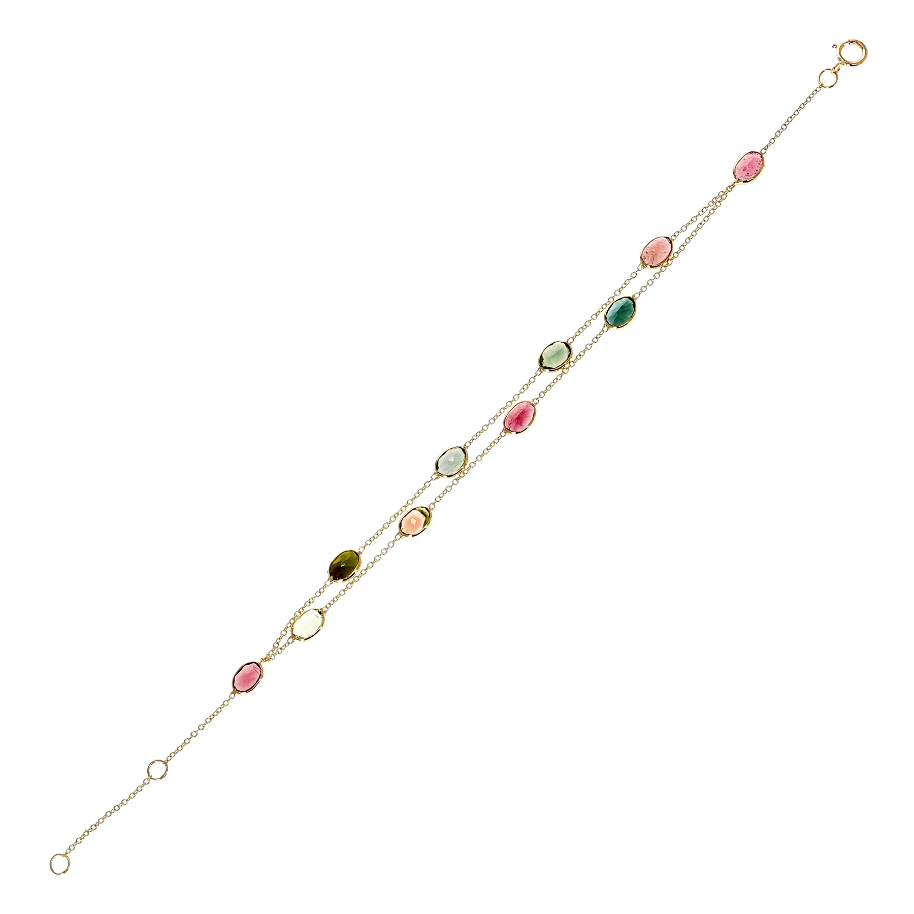 Oval Genuine Multi-Tourmaline 18k Yellow Gold Adjustable Bracelet