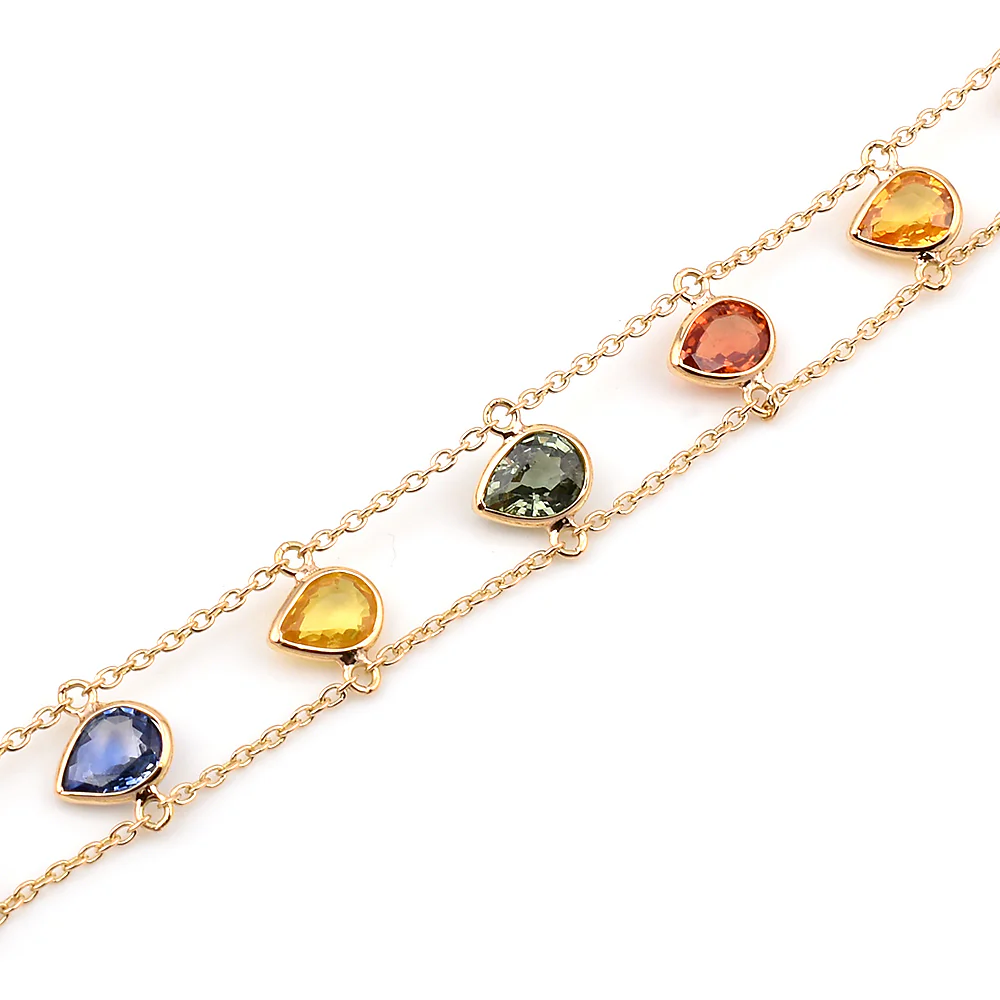 Pear Multi Sapphire, 18k Yellow Gold Bracelet