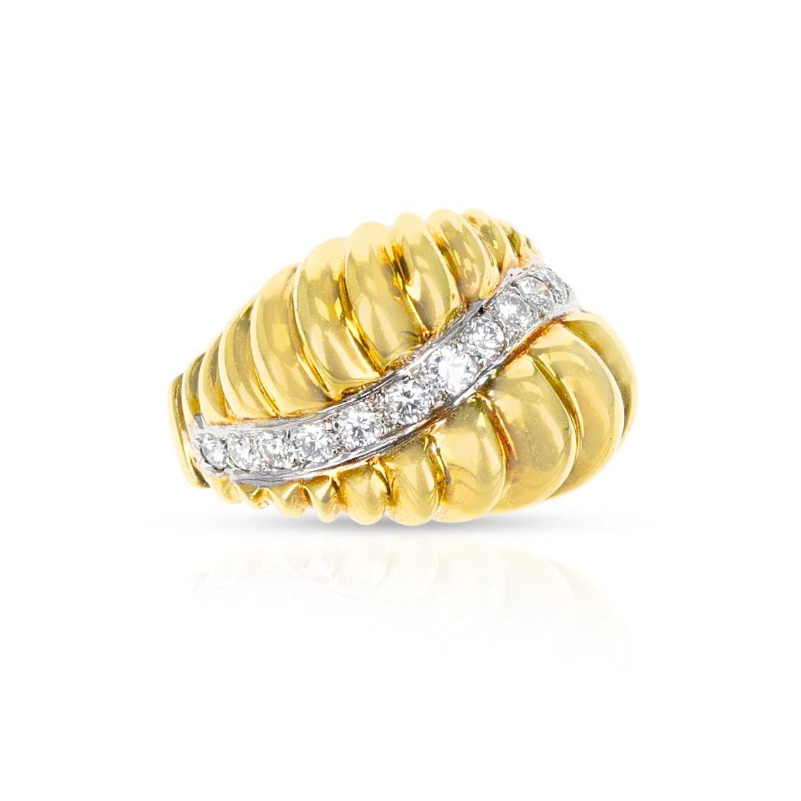 Curved Gold and Diamond Cocktail Ring, 18K