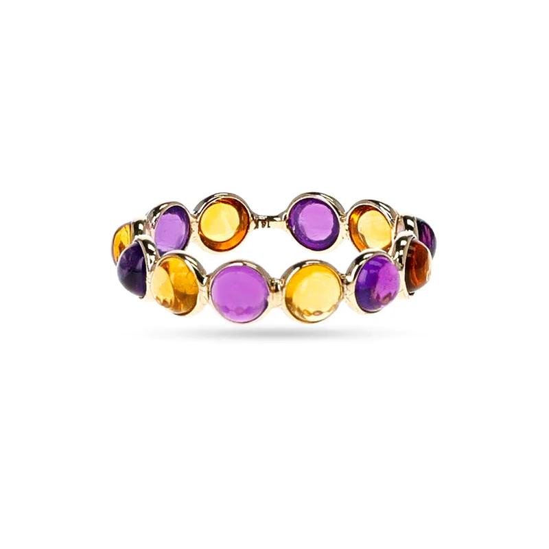 Mixed Semi-Precious Round Cabochon Band, Yellow Gold