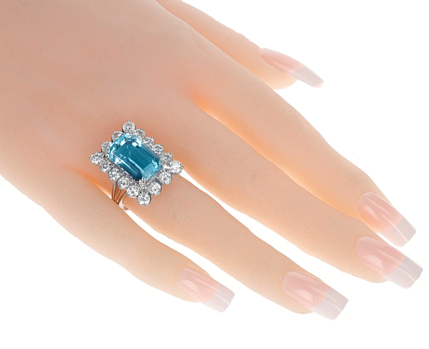 11.50 ct. Emerald-Cut Aquamarine and Diamond Cocktail Ring, 18K