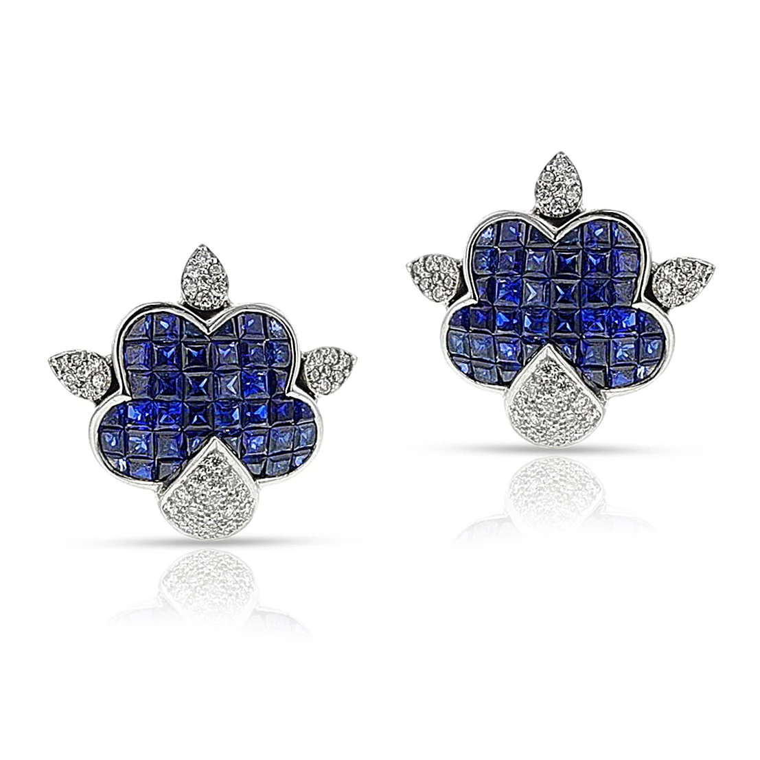 Invisible Set Sapphire and Diamond Earrings, 18k
