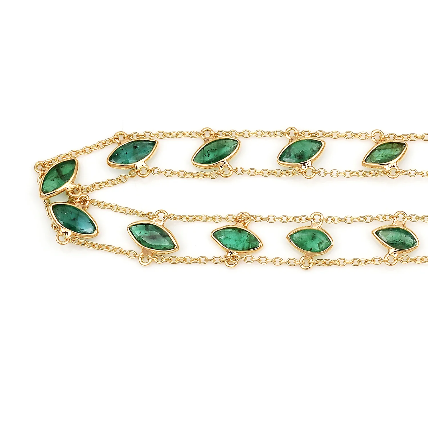 Marquise Emerald Double Line Bracelet, 18k Yellow Gold