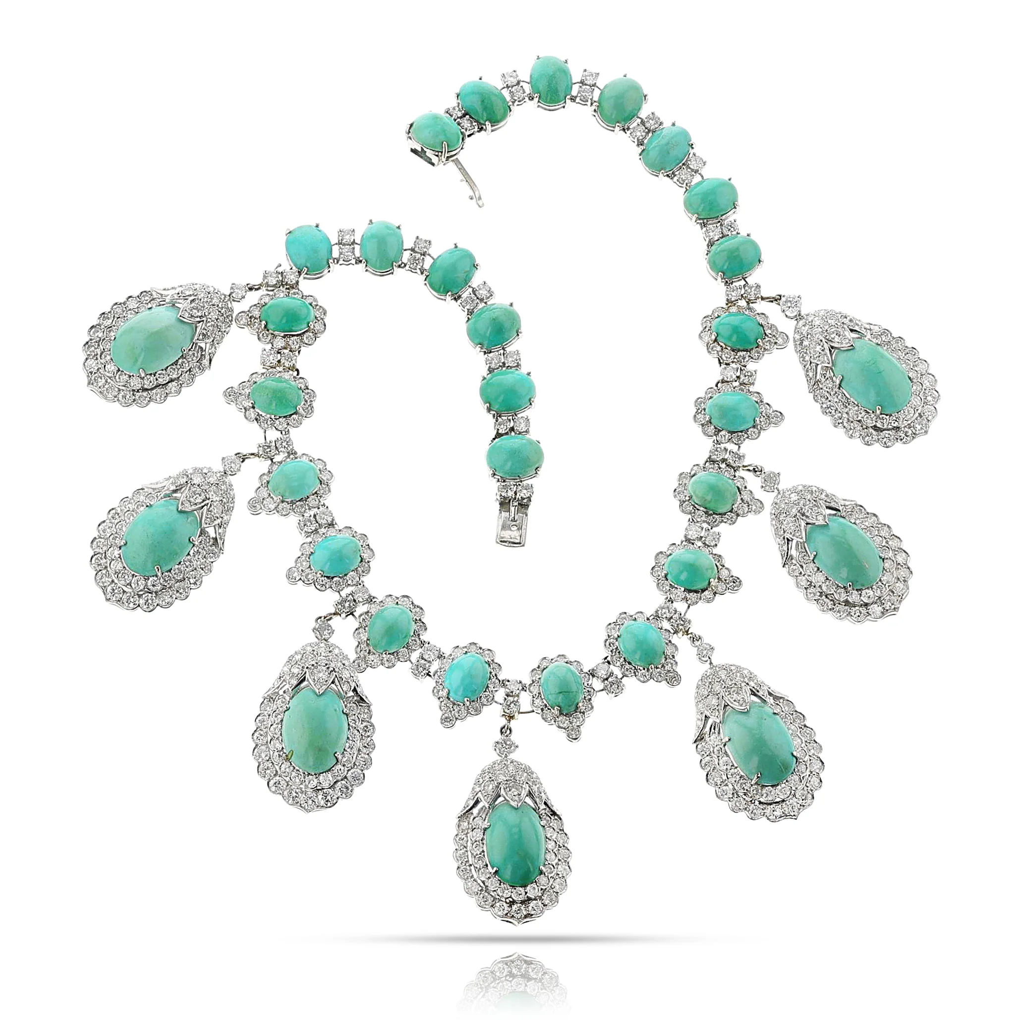 Turquoise Cabochon and Diamond Statement Necklace, 14k