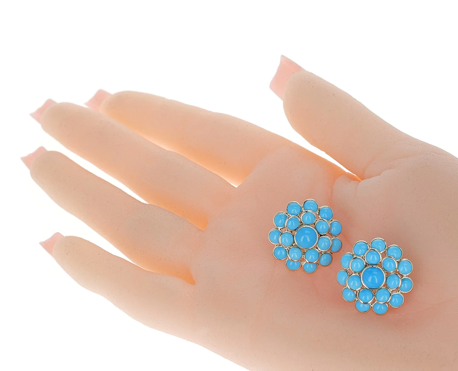 Turquoise Floral Cluster Earrings, 18 Karat Gold