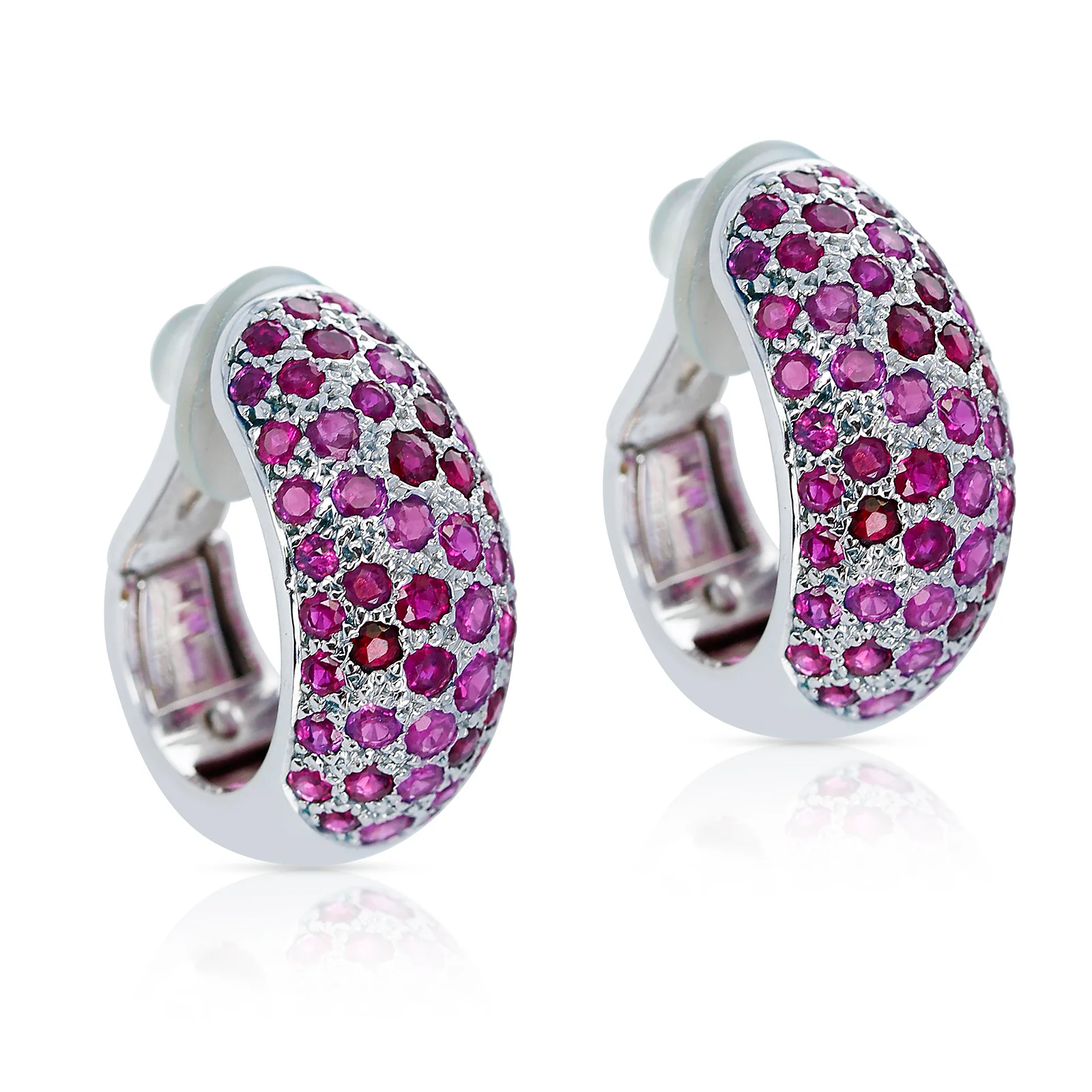 Cartier French 1995 Pave-Set Ruby Clip-on Earrings, 18k Gold with Paperwork