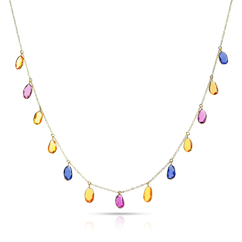 Gemstone Rose-Cut Drop Necklace, 18k