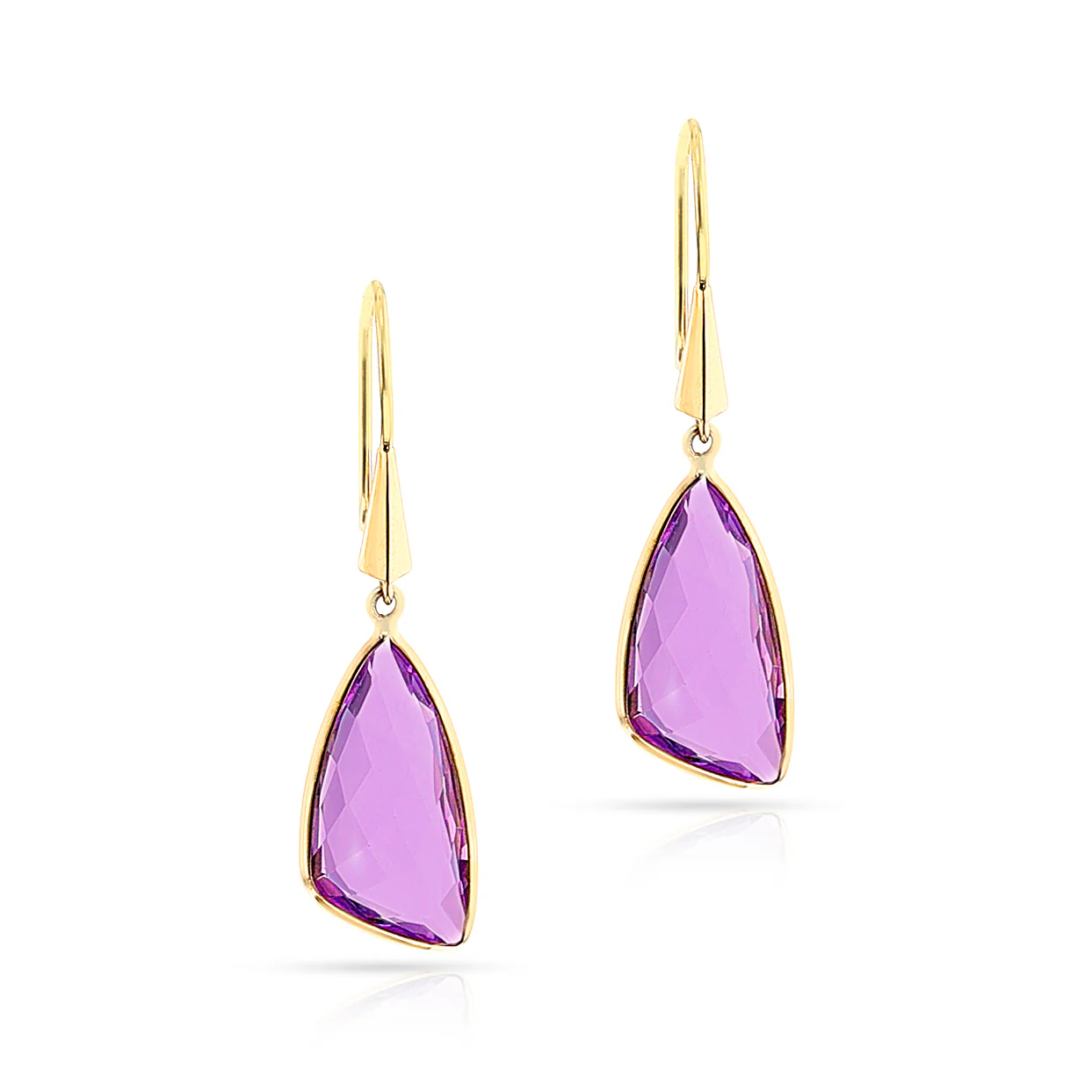 Triangular Amethyst Hoop Earrings, 18k