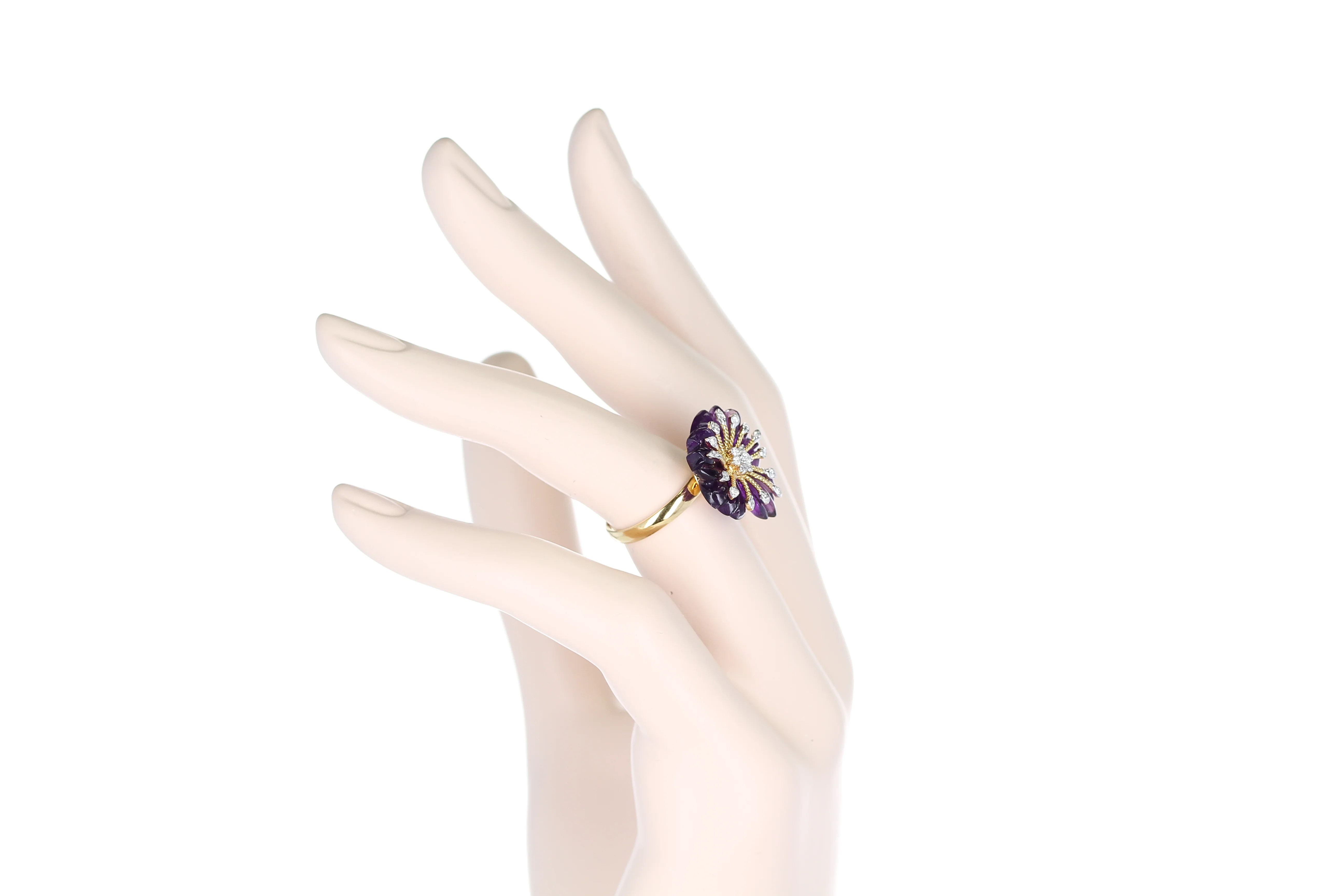Carved Floral Amethyst Ring with Diamonds