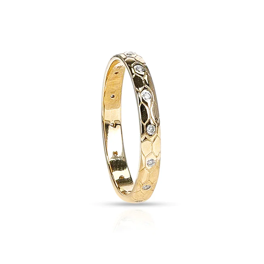 Textured Gold Band with Gemstones, 18k