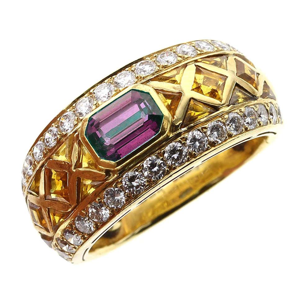 Alexandrite Ring with Citrine and Diamonds, Signed Garrard