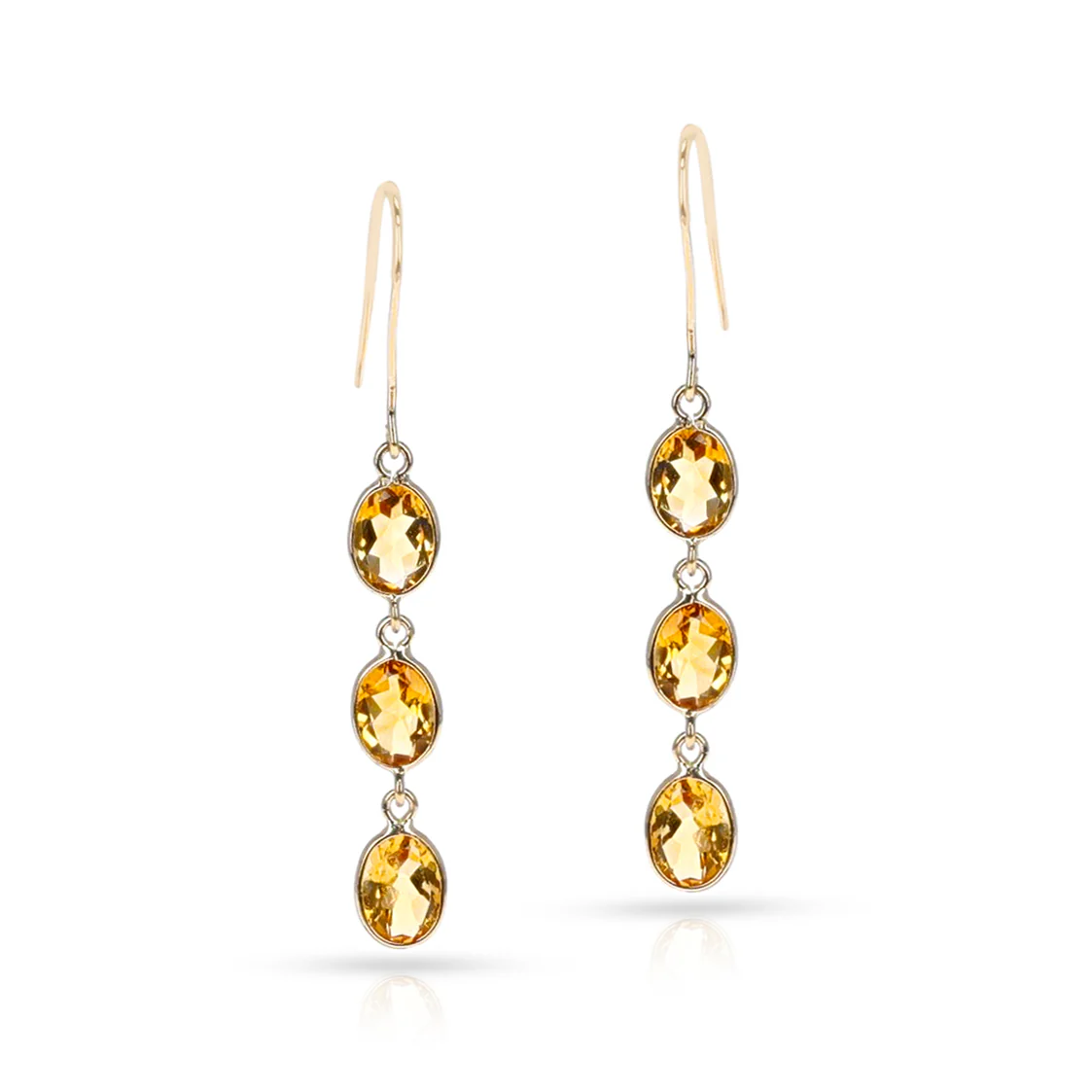 Three Oval Citrine Dangling Earrings, 18K