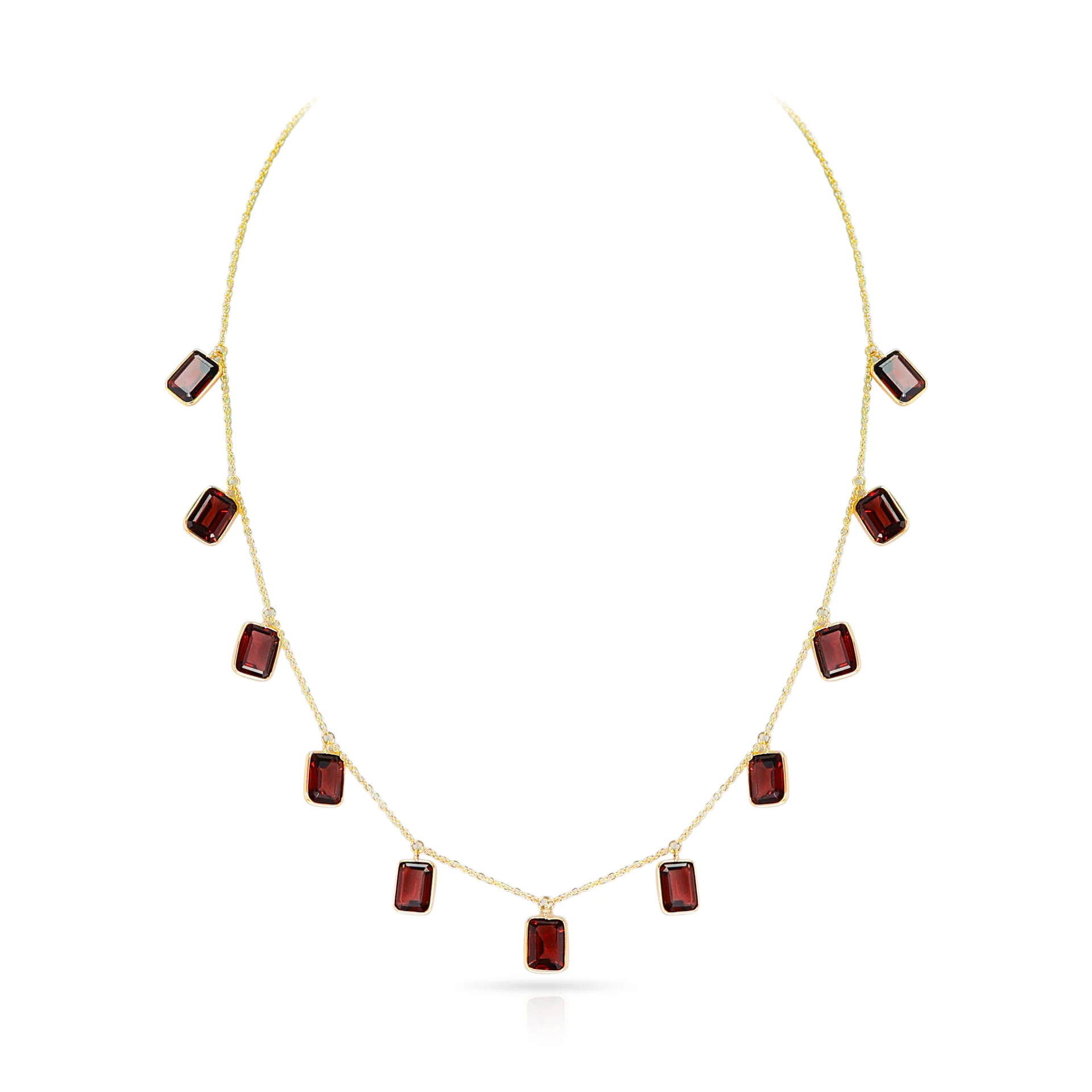 Rectangular Garnet Drop Necklace, 18K
