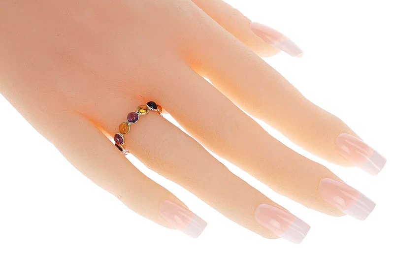 Mixed Semi-Precious Round Cabochon Band, Yellow Gold